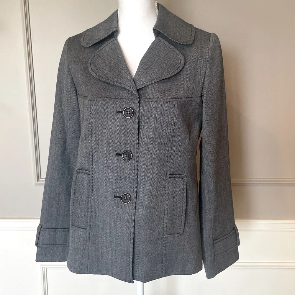 Vintage Pendleton herringbone 100% virgin wool black white blazer jacket coat 10